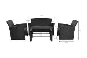 Canapé Set 4 Rotin Synthétique Polyestère 121X63X73