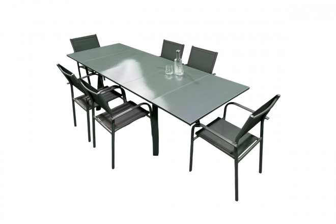 Ensemble Repas Agra 150: 200: 250x90 jusqu'à 10 pl. Duca Graphite/Gris