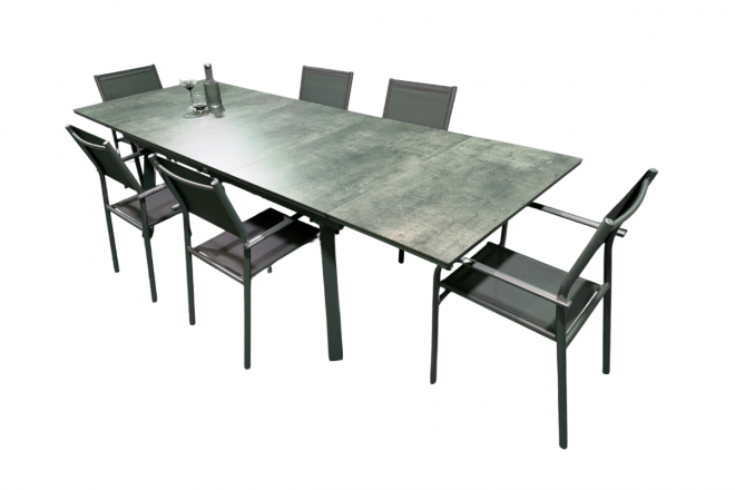 Ensemble Repas Agra 180: 230: 280x100 HPL jusqu'à 10 pl. Duca Graphite/Cave