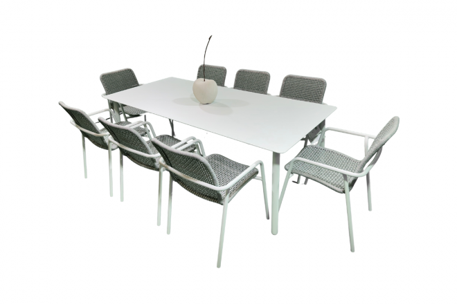 Ensemble Repas Durham 220x100 White 8 places