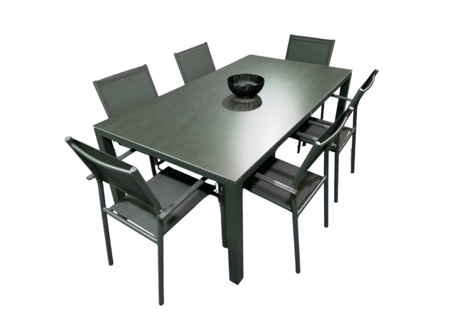 Ensemble Repas Stoneo 180X100  6 places Duca Grey/Mystic