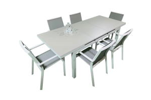 Ensemble Repas Gabon 160: 210x90 White Plateau Kedra 6 pl. Karol