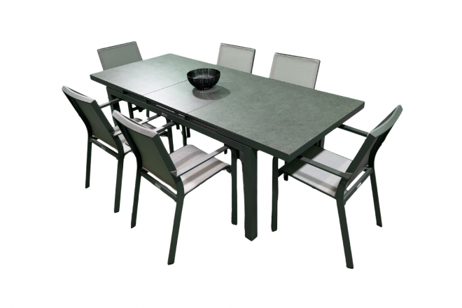 Ensemble Repas Gabon 160: 210 x90 Charcoal Plateau Kedra 6 pl. Karol