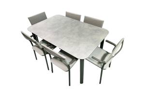 Ensemble Repas Oron 154X100 HPL Ciment 6 places